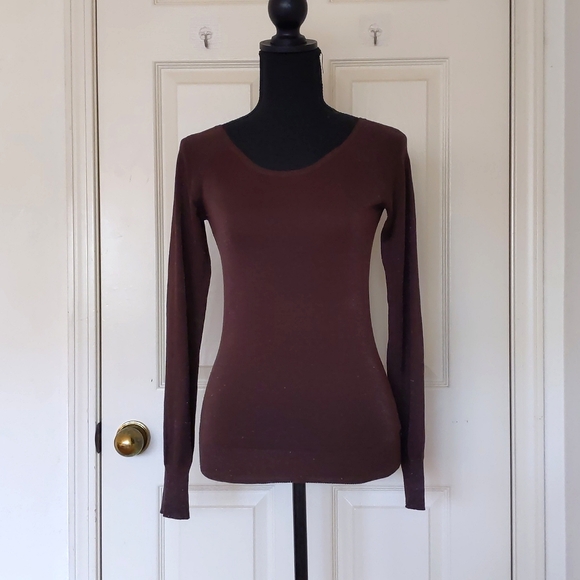 NWOT. The Limited Silk Rayon Nylon Blended Brown Sparkle Long Sleeve Knit Top. - Picture 1 of 5